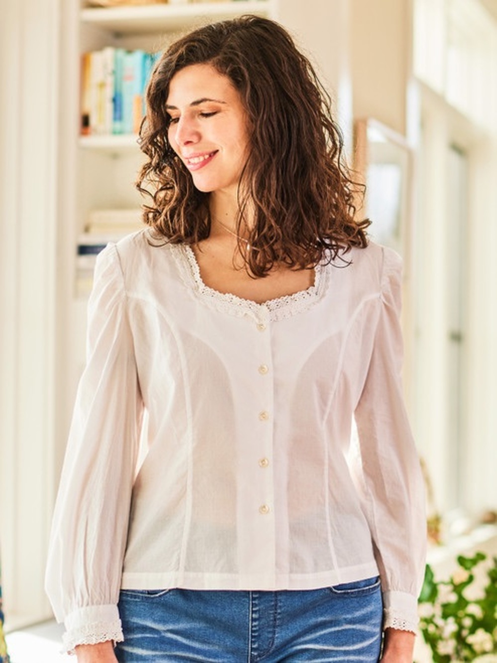 April Cornell White Cotton Crochet Trim Button Blouse Plus Size 18/20 (W1)